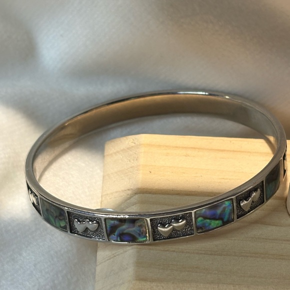 Silver Heart Bangle with Abalone Inlay - Picture 1 of 2